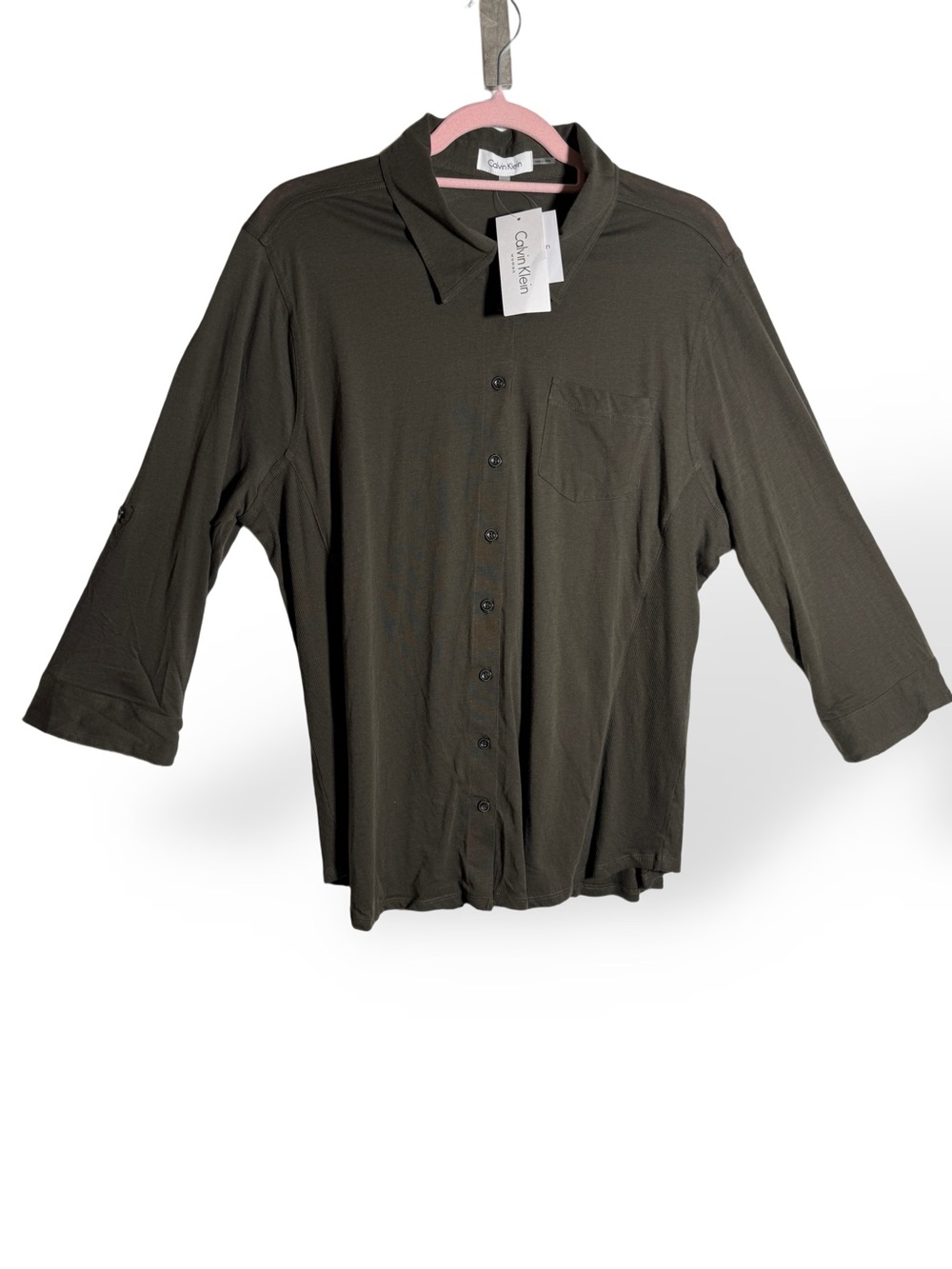 Calvin Klein Dark Olive Button-Front Women's Shirt
